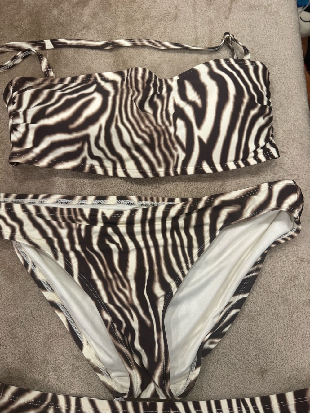 Michael Kors Zebra Print 3 piece Bandeau Bikini Set in cream zebra print